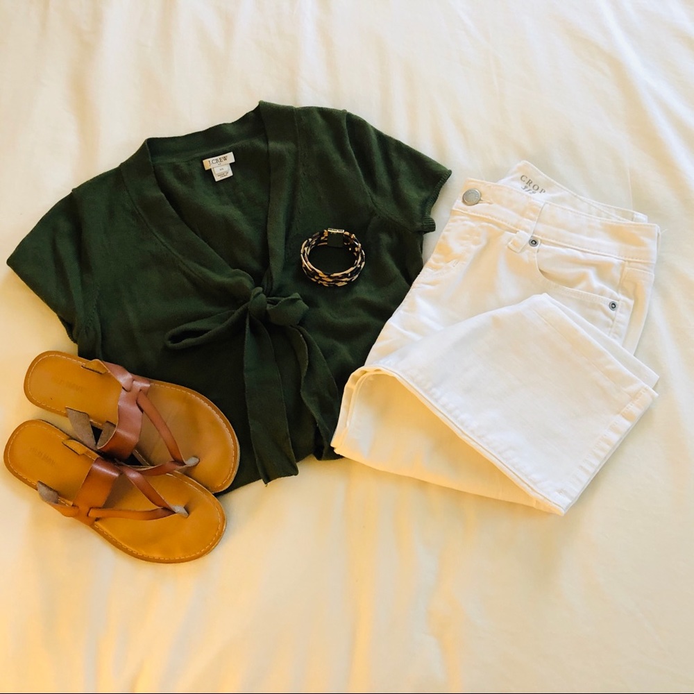 J.Crew Vneck Tie Front Short Sleeve Sweater